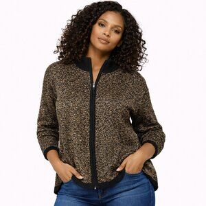 Bridgetown collection wool blend cardigan zipper front gold & back sweat…